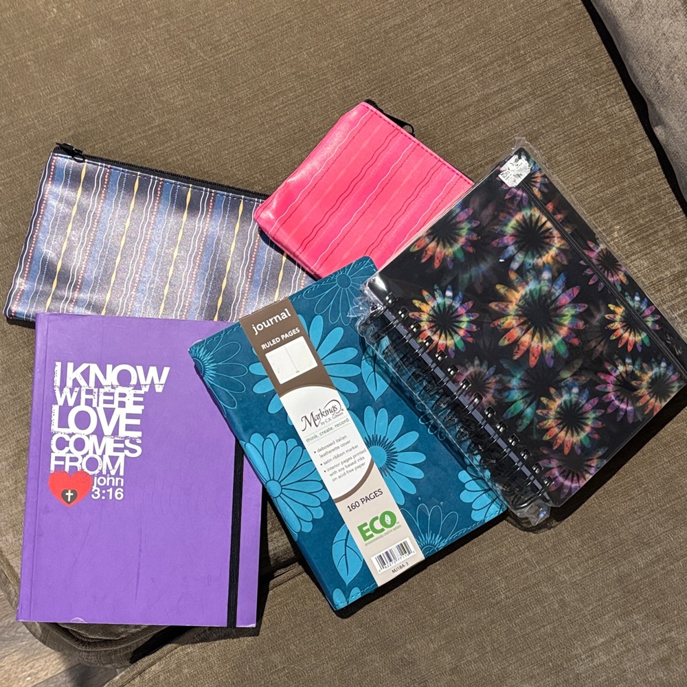 Purple Journal, “Markings” turquoise Journal, Sun Journal w/ 3D look. X2 extras